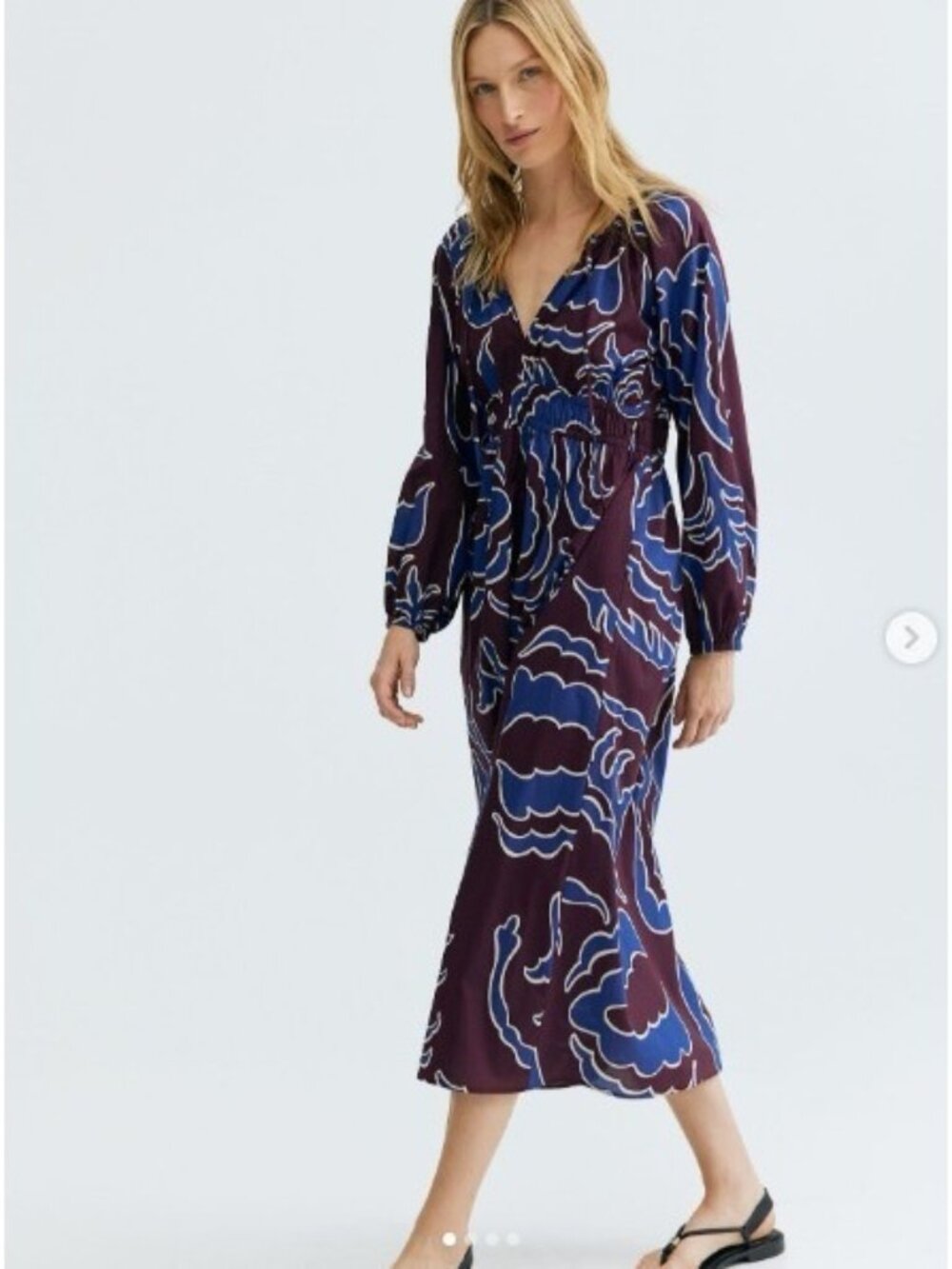 H & M XL NWT Cotton Balloon-Sleeved Patterned Woven Dress